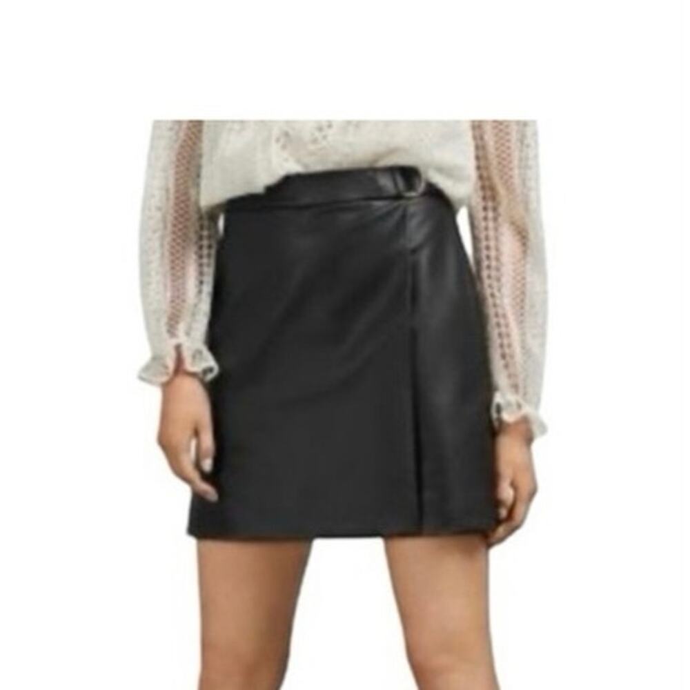 NWT! Womens Ted Baker Lyley Ring Black Faux Leather Skirt Black size 0